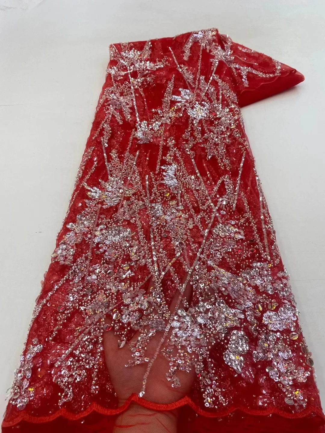 

2023 African High Quality Lace Fabric Latest French Net Sequin Fabric Sewing Embroidered Lace In Tulle Nigeria Fabric HXZ5520