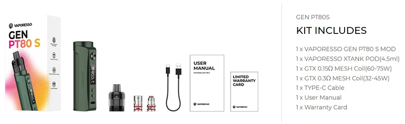 Vaporesso GEN PT80 S Kit 80W Pod Mod 4,5 ml x Tank Pod Fit 0,3 ohm GTX Spule elektronische Zigarette 18650 DTL Vape Kit_Sb68f771b857f4cdcbb827a5a7a1c74868