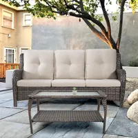 Furniture Set 2Piece Wicker Outdoor Furniture Conversational Sets with 3-Seat Sofa,Patio Rattan Coffee Table Patio Rattan Wicker 1