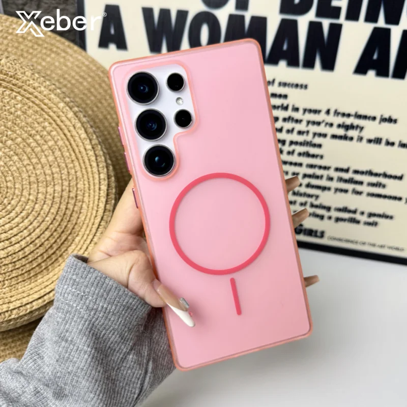 Translucent Matte Magnetic Shockproof Case with Wireless Charging Compatibility