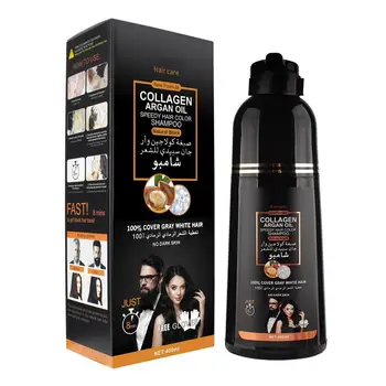 Shampoo all'olio di argan al collagene 3 in 1 Shampoo per tinture per capelli neri a lunga durata per uomini e donne Nutre i colori dei capelli grigi, formula da 500 ml