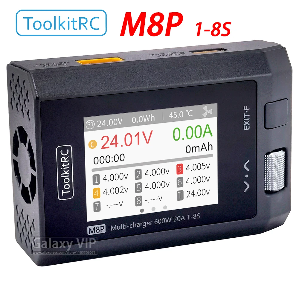 ToolkitRC M8P Ladegerät, Intelligent, Ausgewogene Spannung, Verbesserte Genauigkeit, Leistung, DC 600W, 20A, 5V, 1S 2S 3S 4S 5S 6S 7S 8S, Multifunktions-Signaltest, M8S Verbesserte Version, Ferngesteuertes Modellauto, Boot, Flugzeug, Akku-Ladegerät