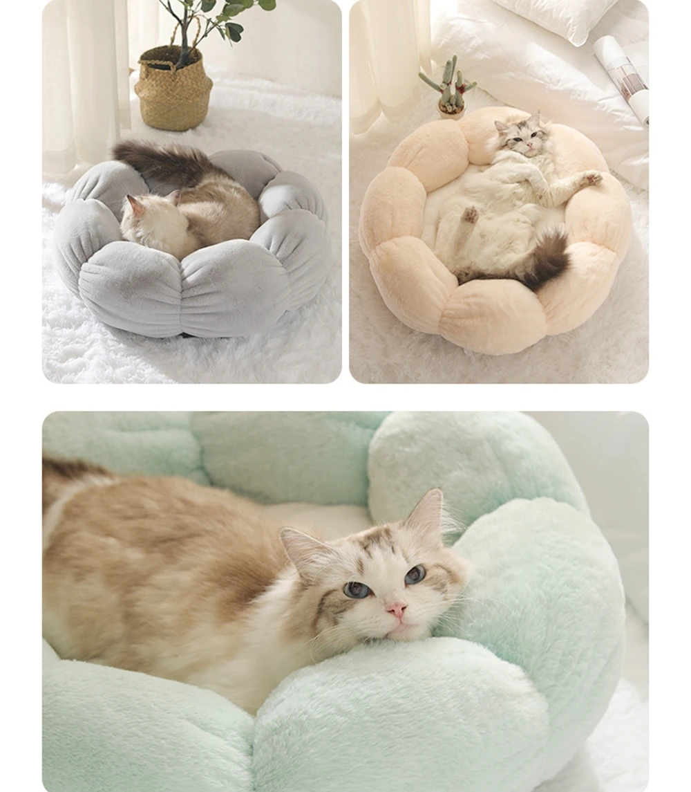 Title 3, Round Long Plush Pet Beds Pets Sleeping Cave Ca...