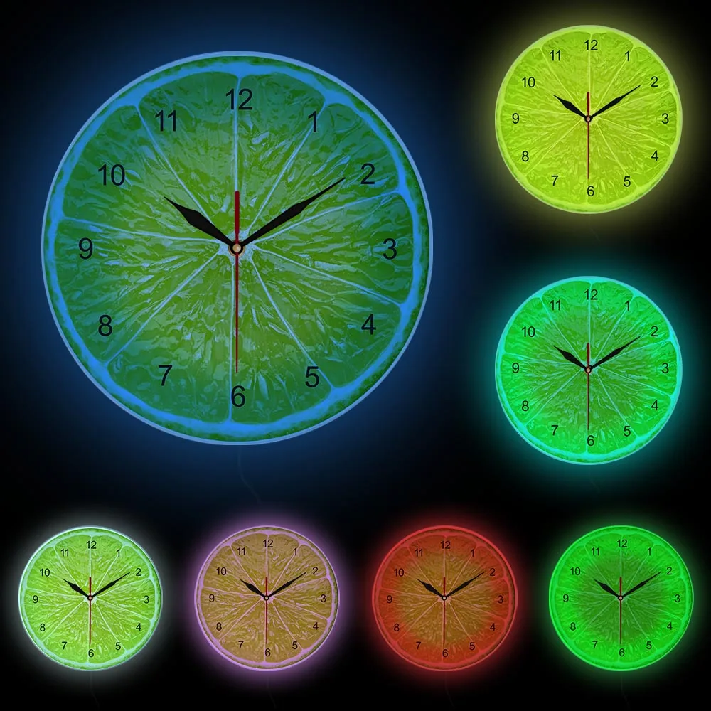 Yellow Lemon Tropical Fruit Wall Clock Color:Frame With LED B
