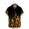 Men's shirt summer flame high-definition pattern 3D printing lapel button up shirt tiki series Hawaiian short sleeved shirt 3