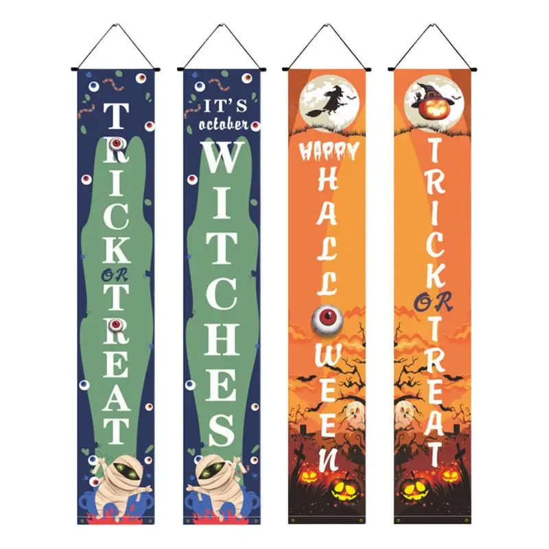 

Halloween Trick Or Treat Banner Portable Halloween Hanging Door Curtain Banner Universal Durable Spooky Ambience Doorway Banner