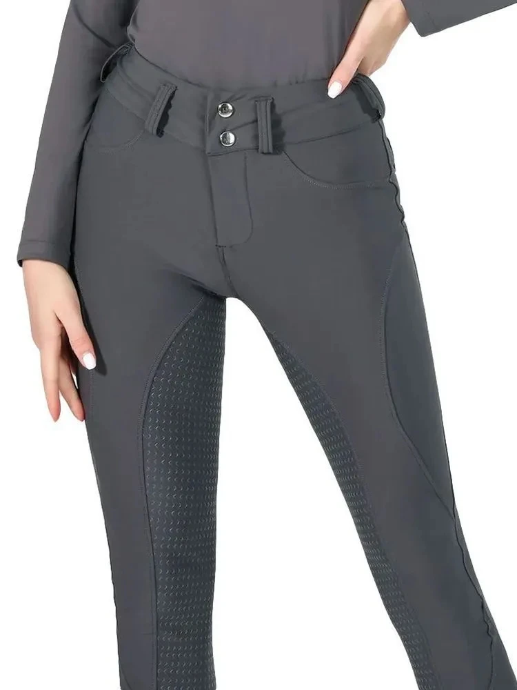 MXLLINA Button Zipper Horse Riding Pants Women Equestrian Leggings Breeches Competition Full Silicone Sports Tights Equipment 2