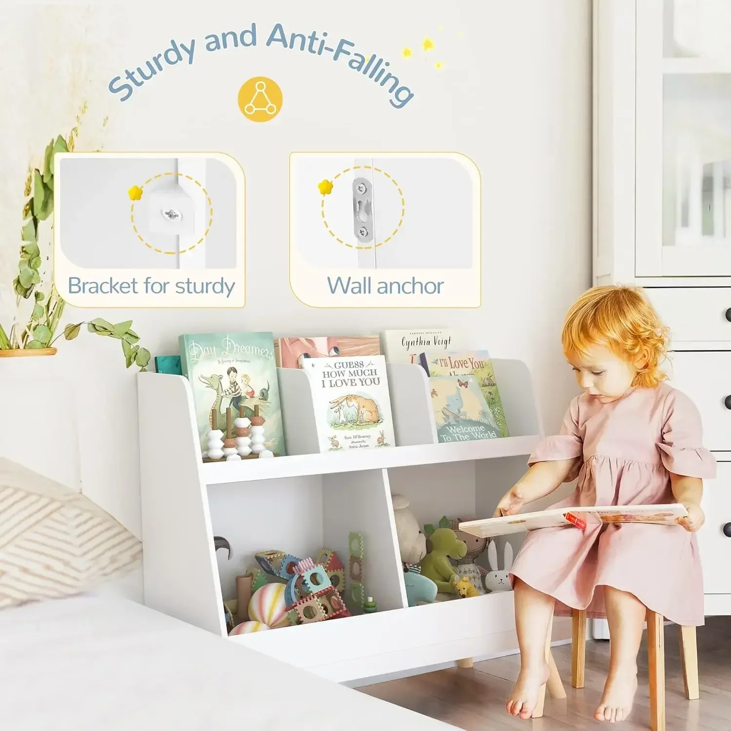 Kids Wooden Bookshelf and Toy Organizer