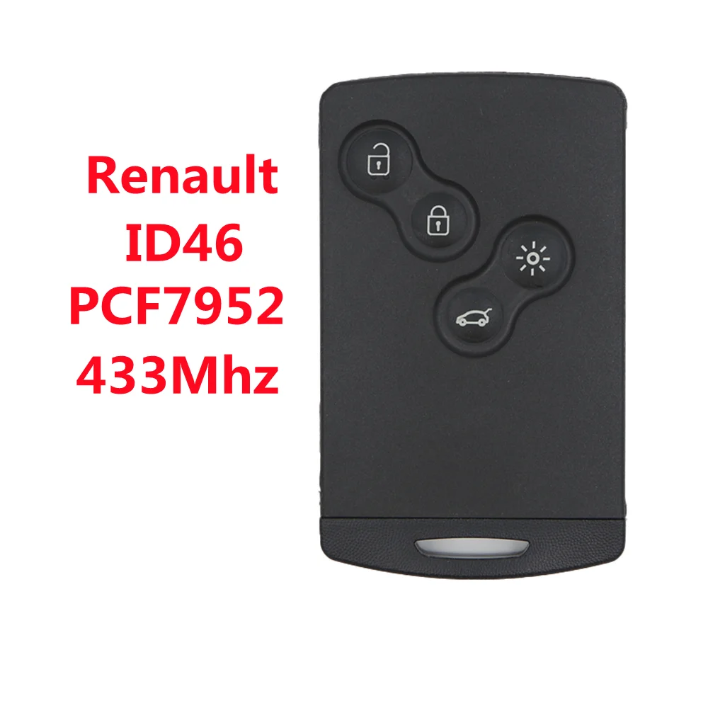 Keychannel 4 Button ID46 433Mhz Car Key Remote  Keylessgo Fob PCF7952 Smart Card for Renault Clio Koleos Megane Fluence Latitude