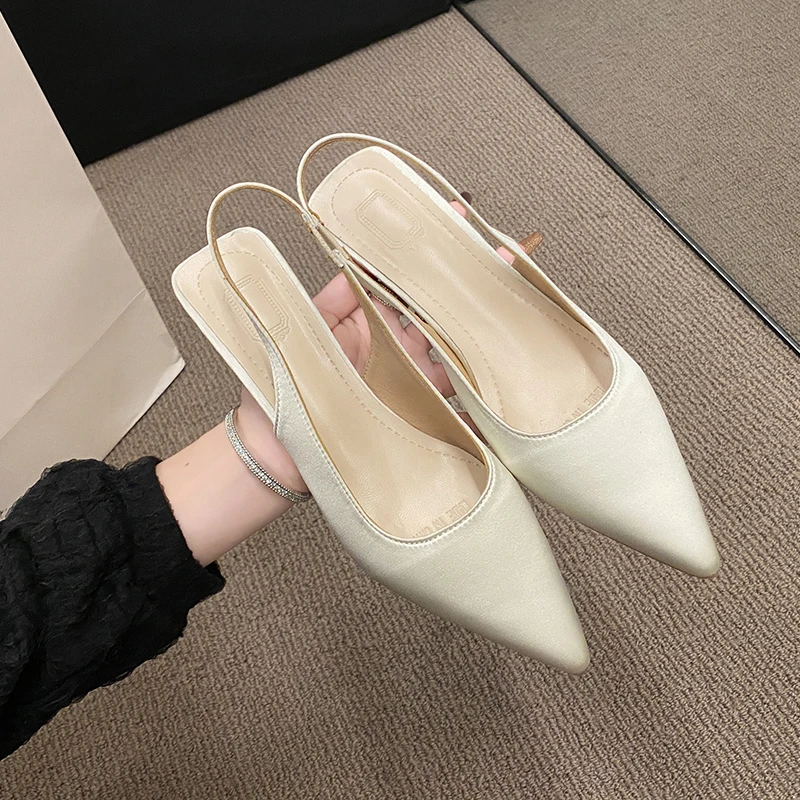 Summer Slingle Shoes for Women Pionted Toe Stiletto Women's Slingbacks Shoes Sexy Party Dress Office Ladies Heeled Shoes