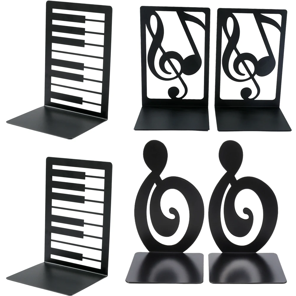 Creative Black and White Key Note Metal Bookends Heavy Duty Black L-Shaped Bookends, Office Bookshelf Storage Gift for Music Lov 4