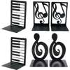 Creative Black and White Key Note Metal Bookends Heavy Duty Black L-Shaped Bookends, Office Bookshelf Storage Gift for Music Lov 4