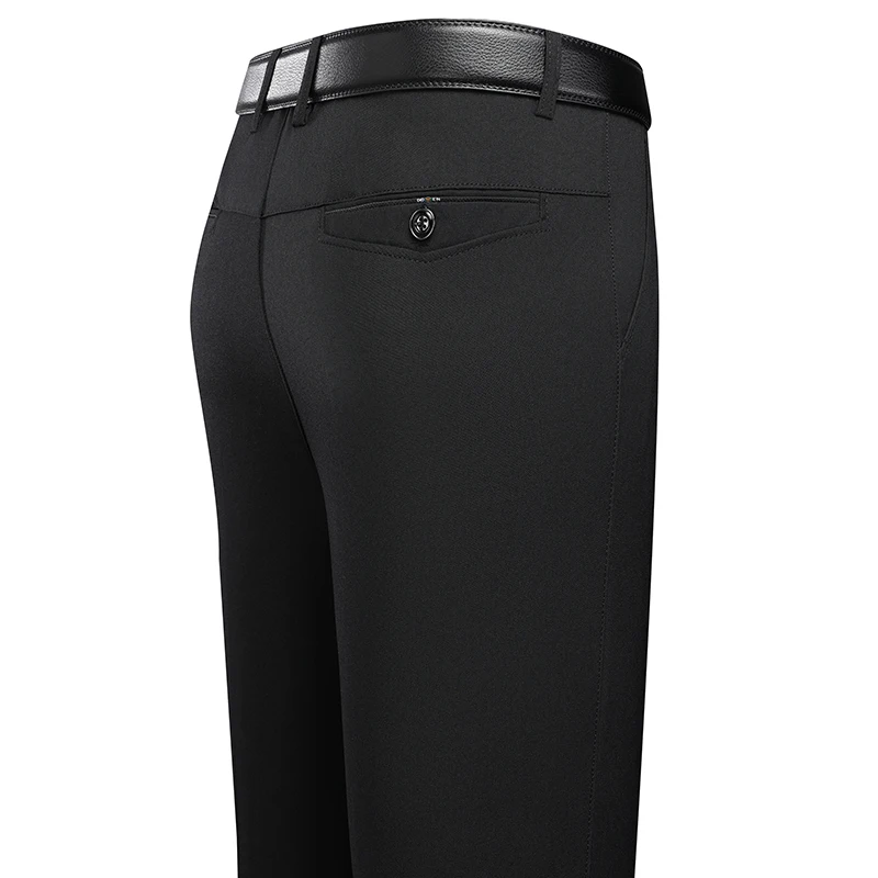 Mens Trousers Business Casual Pants Summer Autumn Dress Straight Pants Elastic Black Grey Loose Formal Pants 2