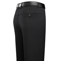 Mens Trousers Business Casual Pants Summer Autumn Dress Straight Pants Elastic Black Grey Loose Formal Pants 2
