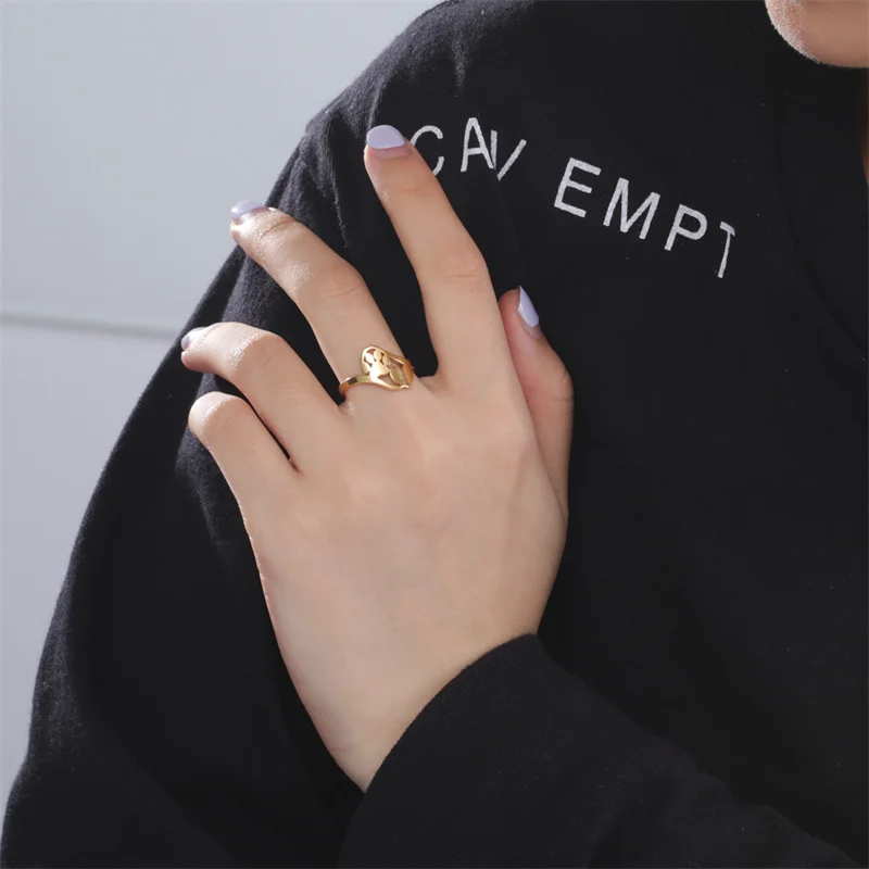 Minimalist Rings Dog Bone Paw Girls Gold Color Stainless Steel Ring Women's - PeticaDeals
