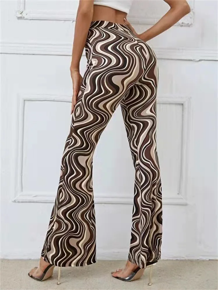 sweatpants Spring and Summer New Women's Water Ripple Printed Trousers Harajuku High Waist Casual Retro Plus Size Flared Pants Street Style fashion clothing