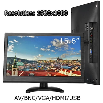 CCTV 홈 보안 휴대용 PC 모니터용 최신 IPS 스크린, HDMI, AV, VGA, BNC, USB 포트 포함, 1920x1080 TV 디스플레이, 15.6 인치
