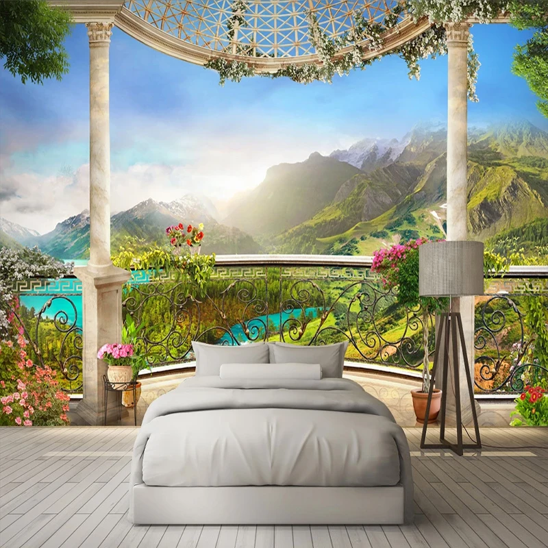 Custom Photo Wallpaper Mural 3D Window Balcony Mountain Scenery Bedroom Living Room Sofa TV Background Wall Painting Home Decor moq 50pcs men beard set in gift window box custom logo fine