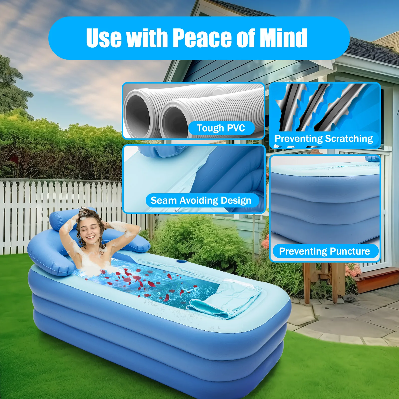 Foldable Inflatable BathTub Travel Blue/Pink Bath Tub for Adults Large Tub Spa 1.6m Home Swimming Pool Application (PVC) portable ice bath tub