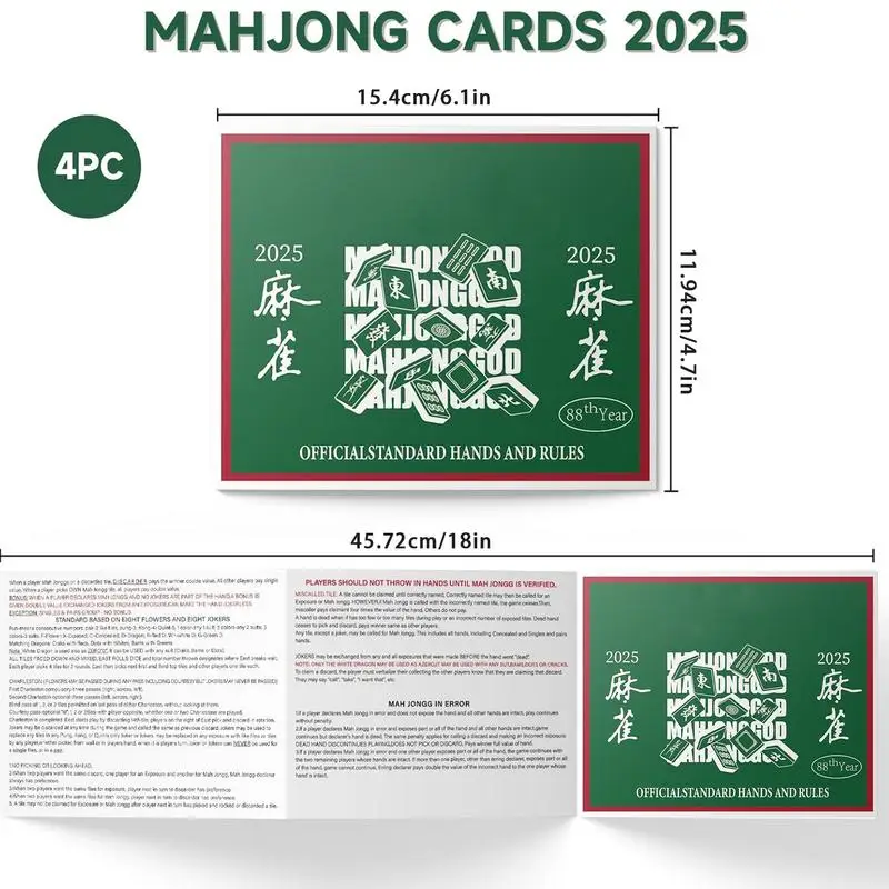 Mah Jongg Rule Card Mahjong Official Rules 4 Pieces Recording Sheets Foldable Mah Jongg League Scorecard Parties Favors For The