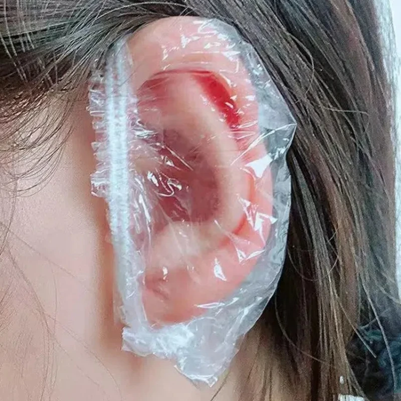 Disposable Hair Earmuff Dye Transparent Elastic Shower Hair Dye Protection Tool Shield Waterproof Earpack Plastic Wrap