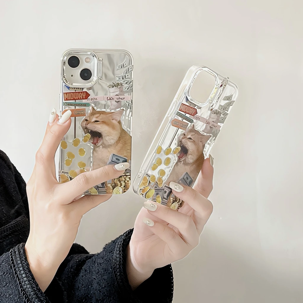 Cartoon Cat Gold Coins Con Custodia Per Telefono Con Supporto Per Iphone 15 14 13 12 11 Pro Max