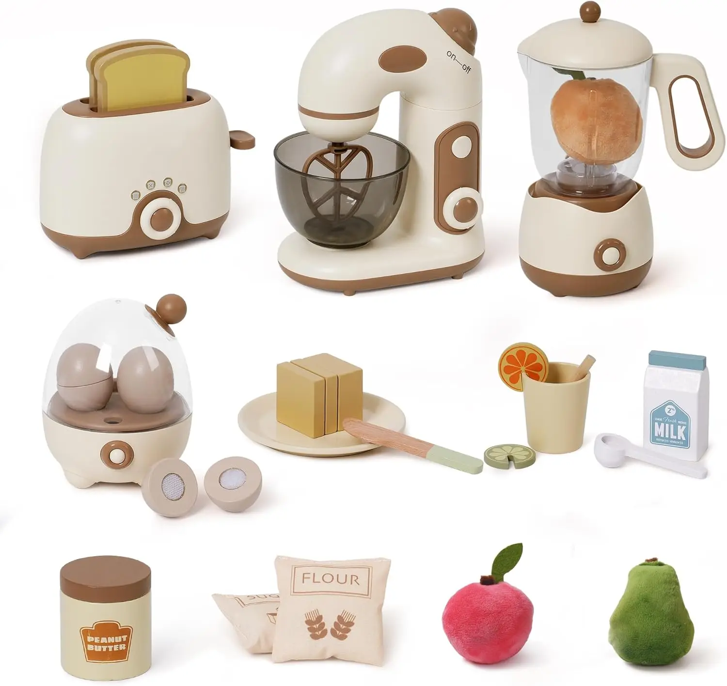 Robotime Robud Kids Toy Kitchen Set Wooden Play Kitchen Appliances with Toaster Mixer Blender kitchen Playset for kids 4-Set