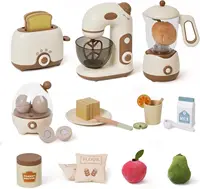 Robud Kids Toy Kitchen Set Wooden Play Kitchen Appliances with Toaster Mixer Blender  kitchen Playset for kids 4-Set 1