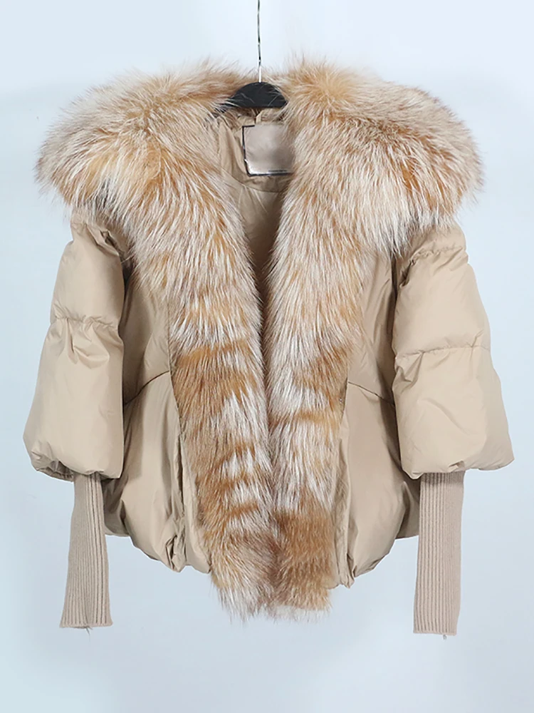 

2023 White Duck Down Jacket Winter Women Warm Loose Coat Natural Real Fox Fur Collar Thick Luxury Outerwear New Fashion