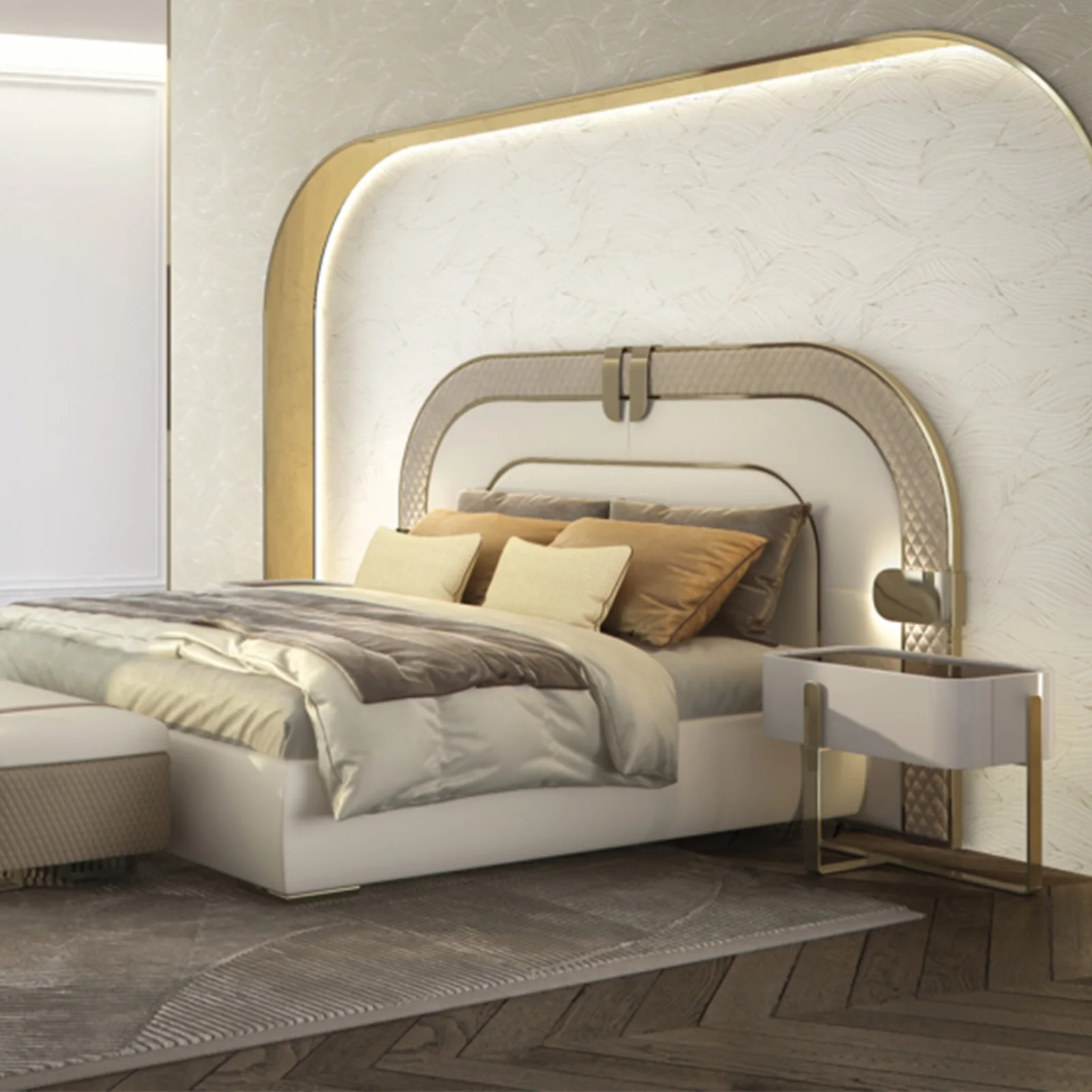 Italian Design Bed Hotel Queen Luxury Up-holstered Beds Modern Leather Bed