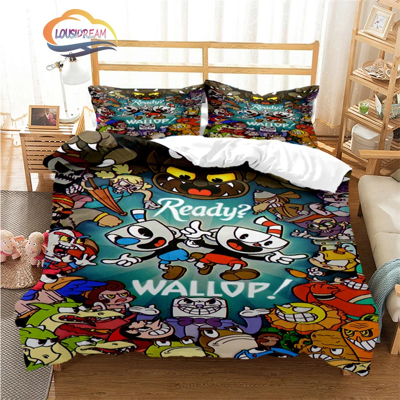 

3D printed Cuphead Quilt cover pillowcase set, high-quality Three piece set Duvet Cover, Double bed，Fashion Large quilt cover