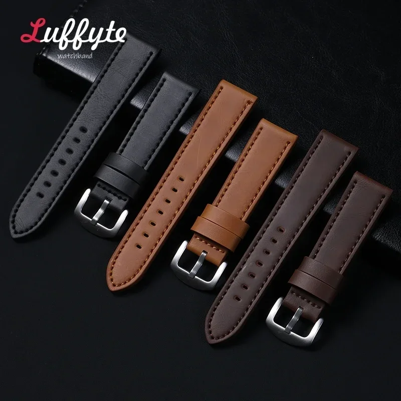 Elegant Vintage Leather Watch Strap - Premium Universal Bracelet in Black, Brown, and Grey