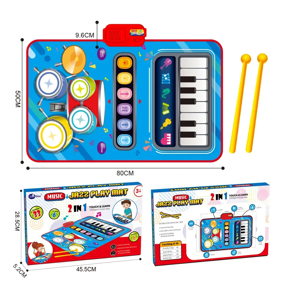 80X50Cm Music Play Mat for Kids Toddlers Floor Piano Keyboard Drum Toys Dance Mat Sounds Maker for Kids Educational Toys