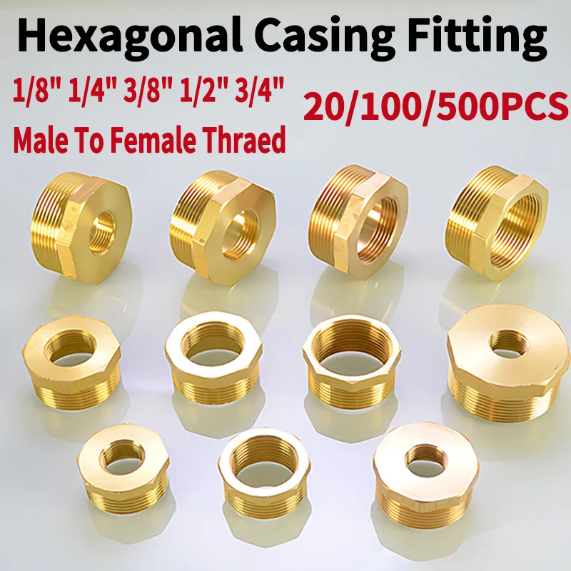 Brass Hex Bushing Reducer Pipe Fitting, F To M Threaded, 1/8