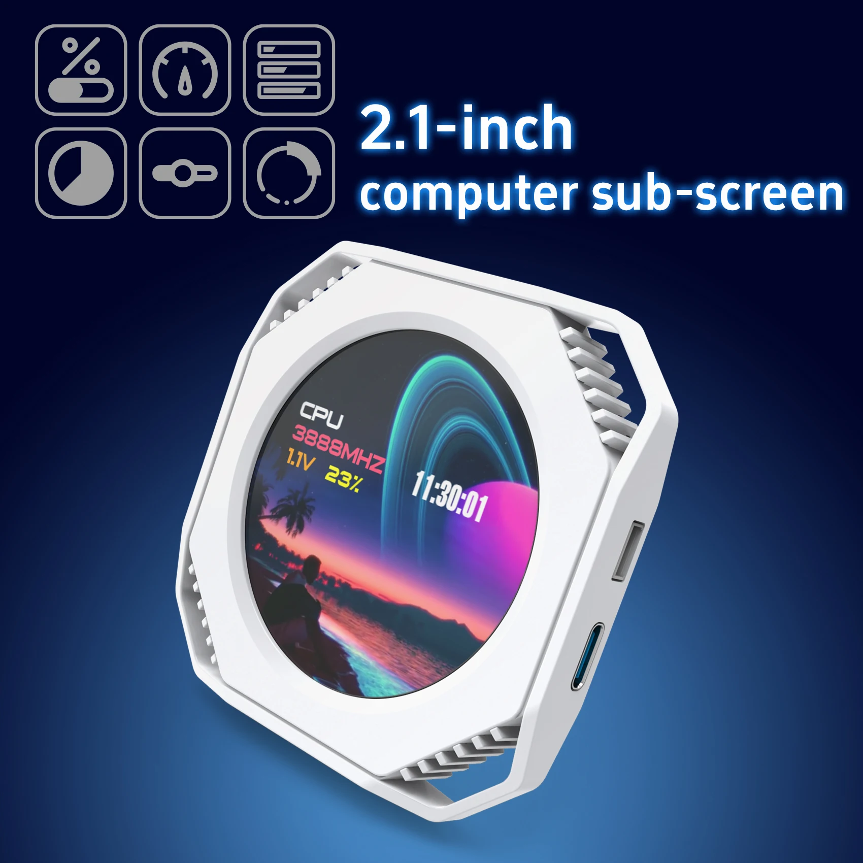 Mirabox DR21 Type C Secondary Screen 2.1 Inch For Computer CPU GPU RAM HDD Display Multi-Theme USB Monitor PC Accessories