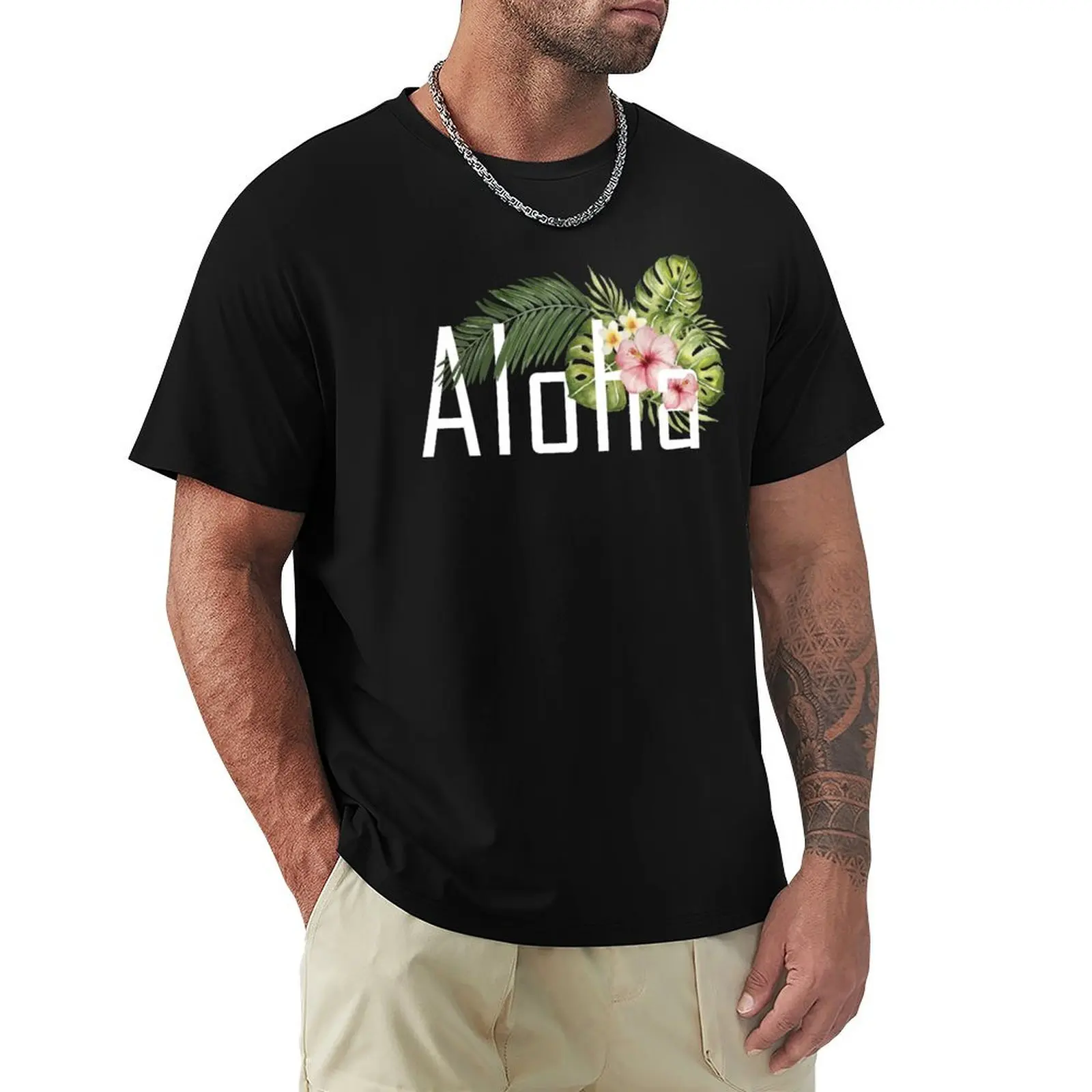 

Aloha Hawaii Plumeria Watercolor Floral Classic Typography T-Shirt customs cute clothes aesthetic clothes men graphic t shirts