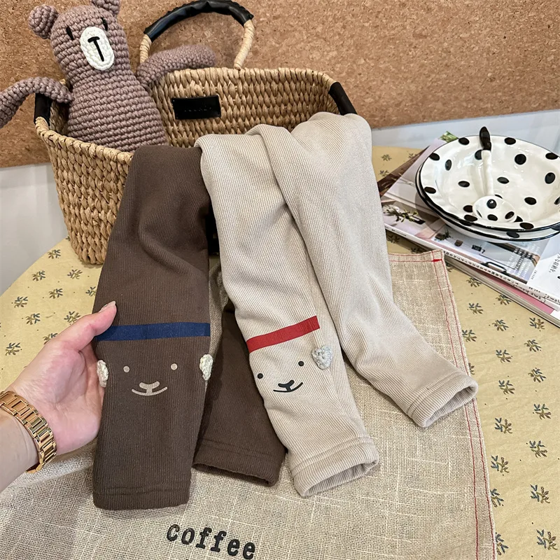 

Autumn Winter Children Cartoon Plus Velvet Leggings Boy Baby Thicken Warm Casual Pants Girl Kid Cotton Trousers Toddler Outfits