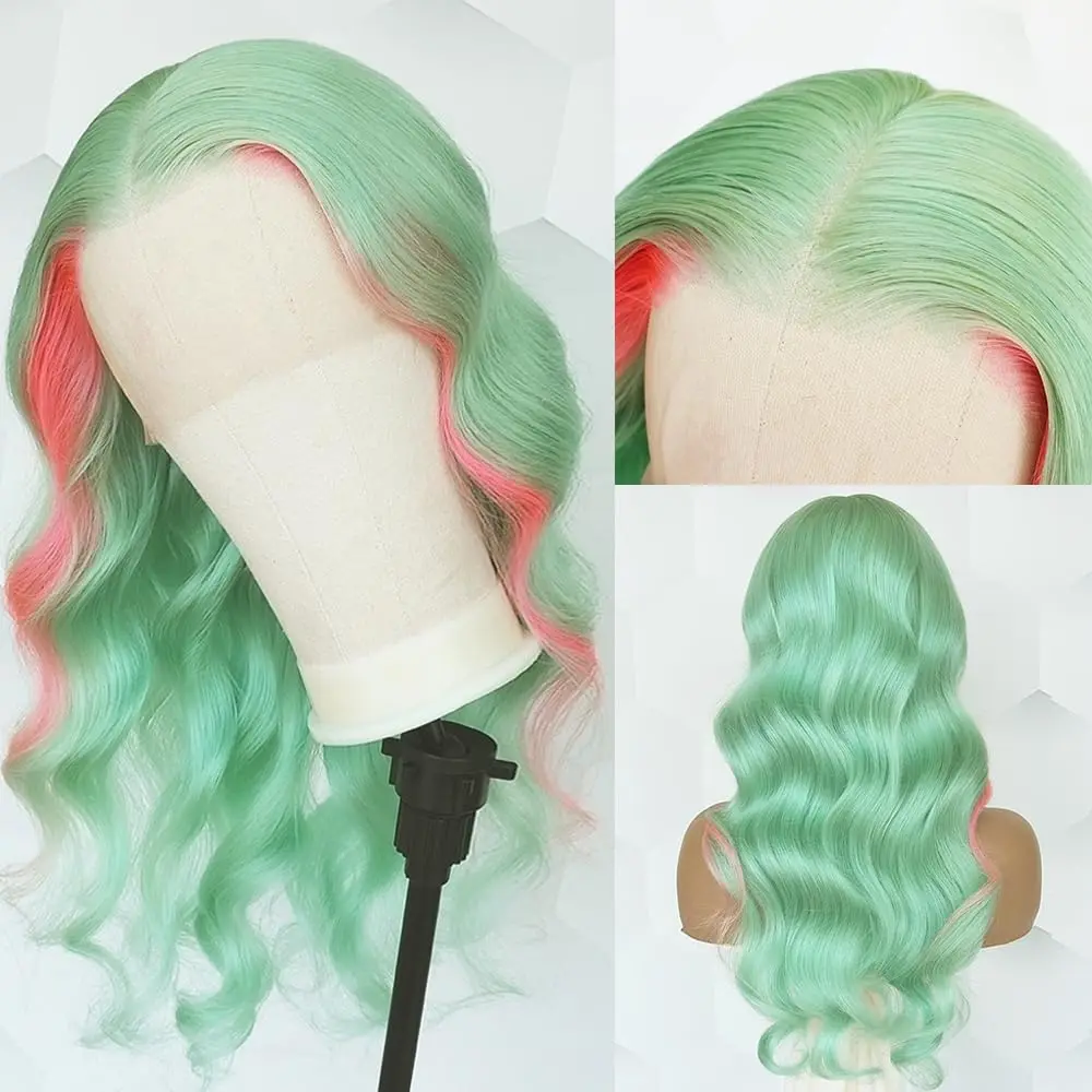 13x4 13x6 Pink Highlight Wig Remy Human Hair Green Body Wave 360 Lace Frontal Wig Transparent Lace Front Human Hair Wigs