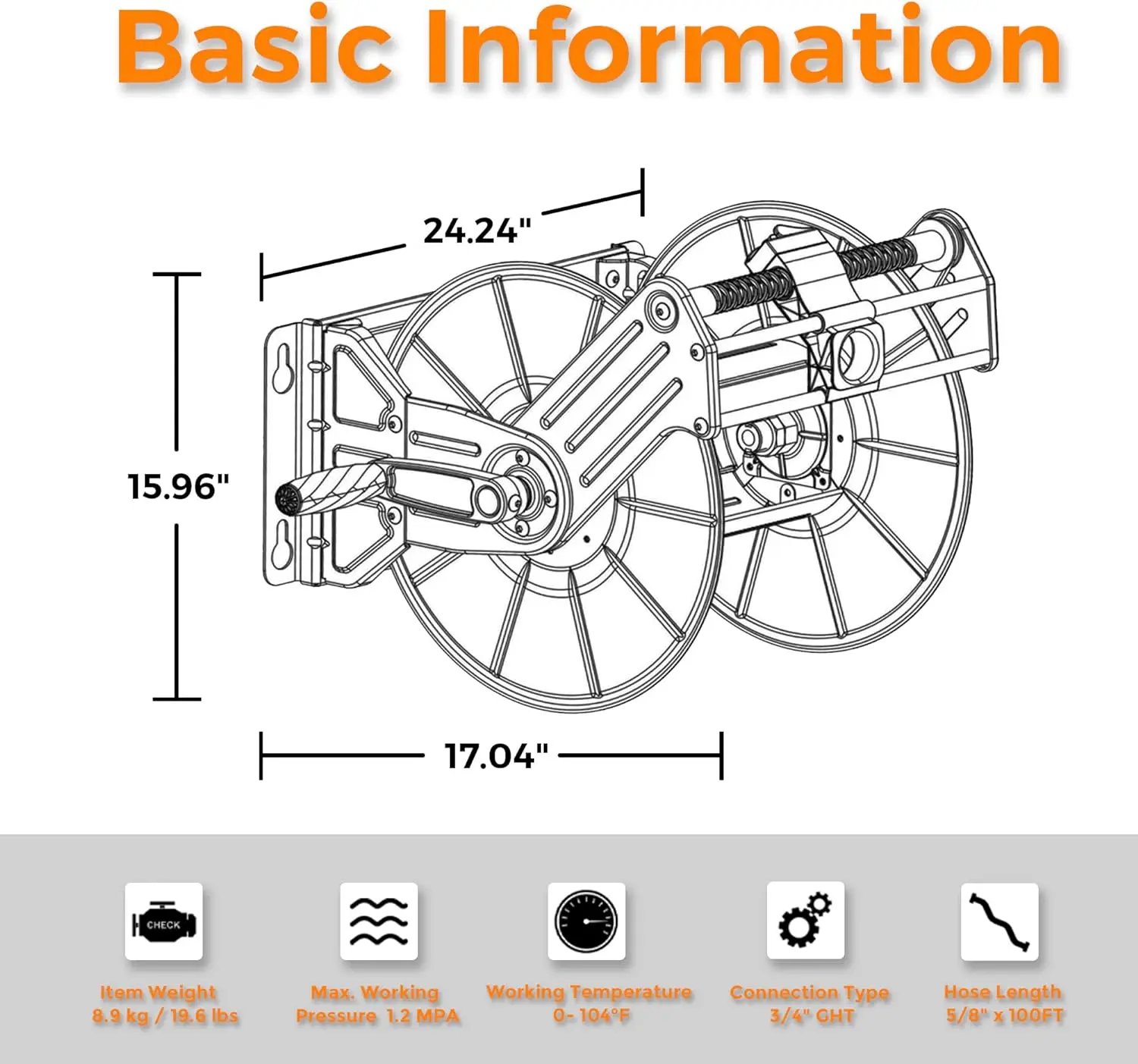 Giraffe Tools Stainless Steel Garden Hose Reel Heavy Duty, Wall