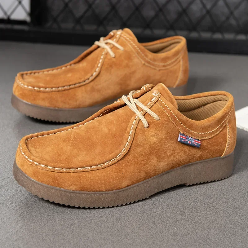 Mens Casual Suede Leather Walking Sport Shoes Lace-up Outdoor Antiskid Sneakers Business leather shoes anti slip shoes