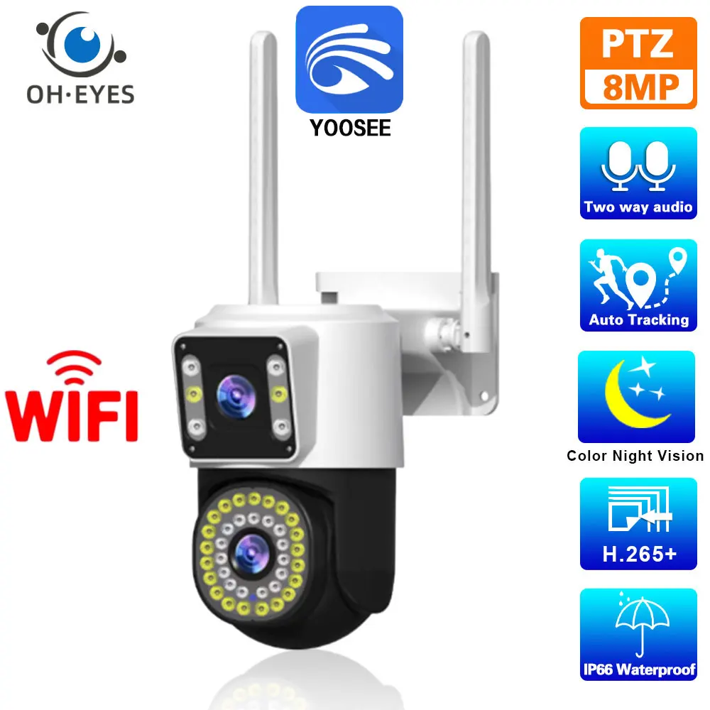 4K HD Wifi PTZ IP Camera Outdoor Dual Lens Motion Detection Wireless Camera Video Surveillance 2 Way Audio CCTV Security Cam 8MP