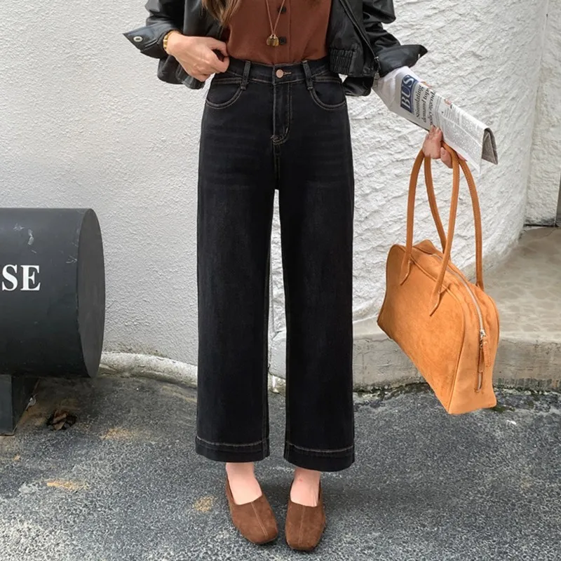 XXXXL Fashion Plus Size Women's Straight Leg Jeans Autumn Simple High Waist Stretched Denim Ankle-Length Cigarette Pants Casual