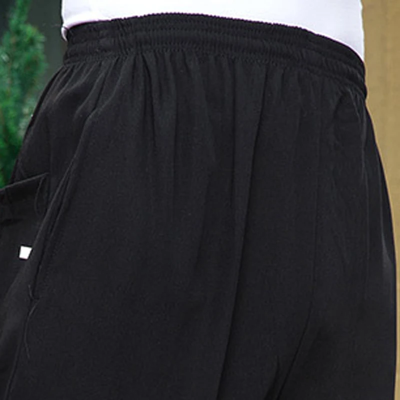 Adult Large Chef Pants Men Hotel Restaurant Food Service Black Staff Work Wear Black Loose Smooth Elastic Band Kitchen Costumes