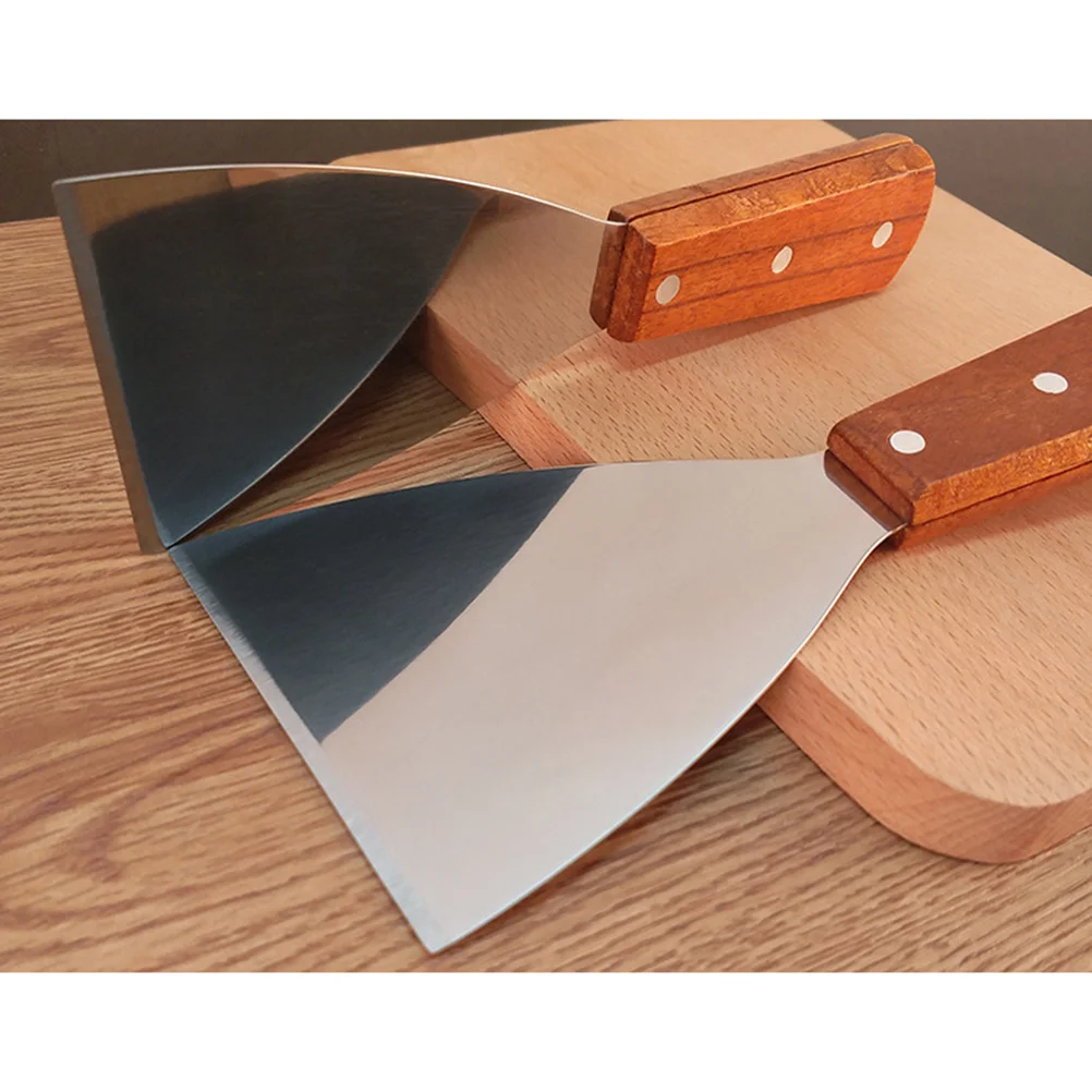 2Pcs Kitchen Scrapers Stainless Steel Wooden Handle Cake Pancake Pizza Steak Spatula Tools Glossy