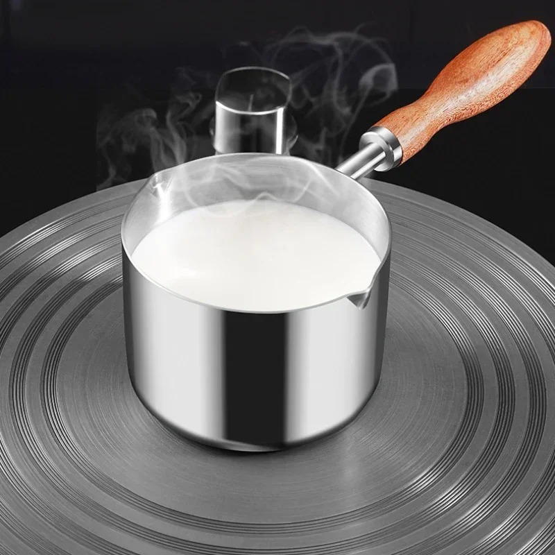 304 Stainless Steel Mini Soup Pot with Wooden Handle Condiment Sauce Pan Small Saucepan for Making Sauces Heating Milk Kitchen