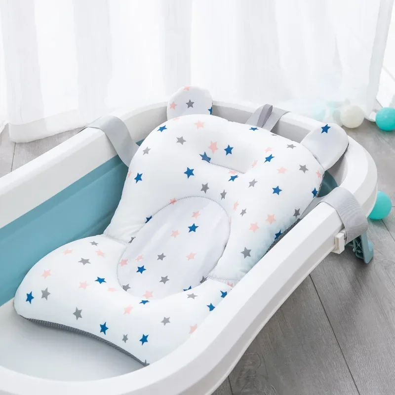 Baby Bath Seat Security Bathtub Chair Support Mat Mesh Washable Breathable Soft Comfort Toddler Cushion Pad with Straps Star 1