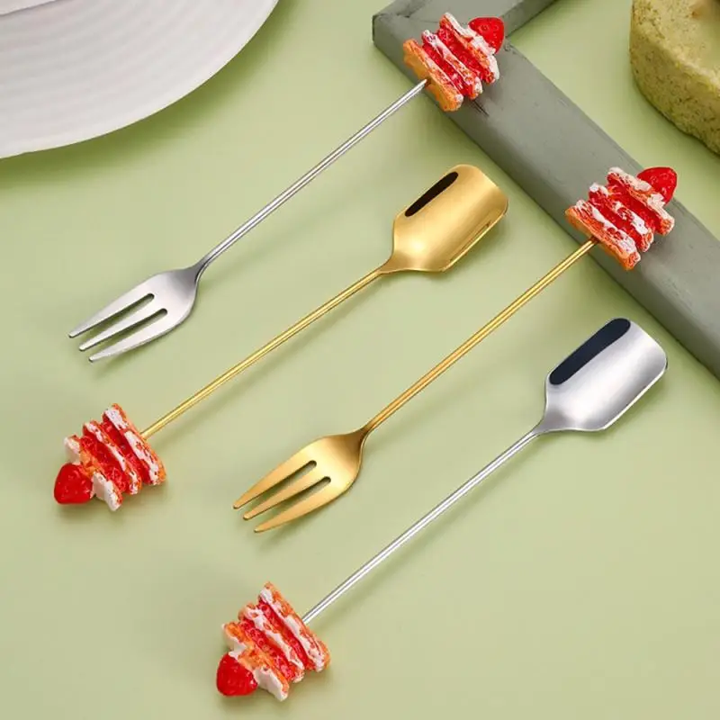 Food fork cartoon cake shape metal small stainless steel fork fruit dessert