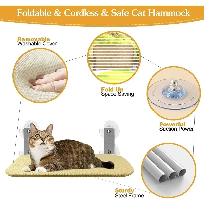 Cordless Cat Hammock – Suction Cup Window Bed for Sunbathing Cats 4