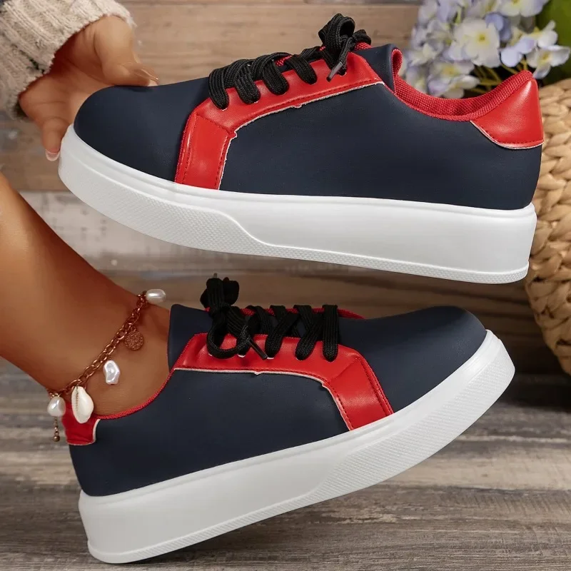

New Women's Vulcanize Shoes 2024 Spring Casual Women Shoes Fashion Versatile Platform Flats Lady Shoes Comfort Lace-up Sneakers