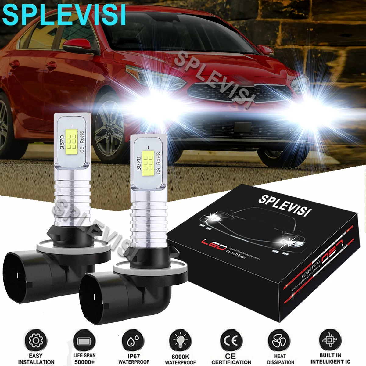 

2PCS Car LED Fog Light Bulbs 6000K White Fit For Dodge Ram 1500 2500 3500 1999-2001 Dodge Dakota Durango 2001 2002 2003